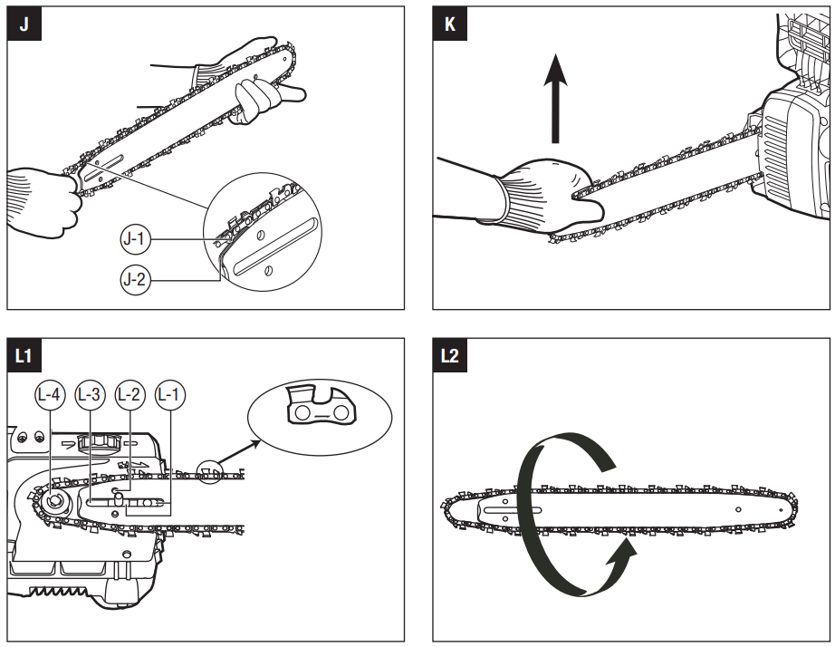 EGO CS1400E 56 Volt Lithium-Ion Cordless Chain Saw User Manual - Fig. J,K,L