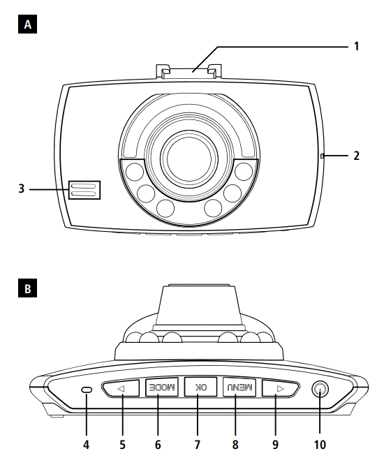 Hama 30 Dashcam with Wide-Angle Lens Car Camera User Manual - Fig. A,B