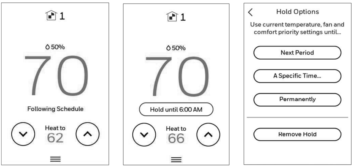 Honeywell Home T9 SMART THERMOSTAT WITH SENSOR User Manual - Schedule override on Device