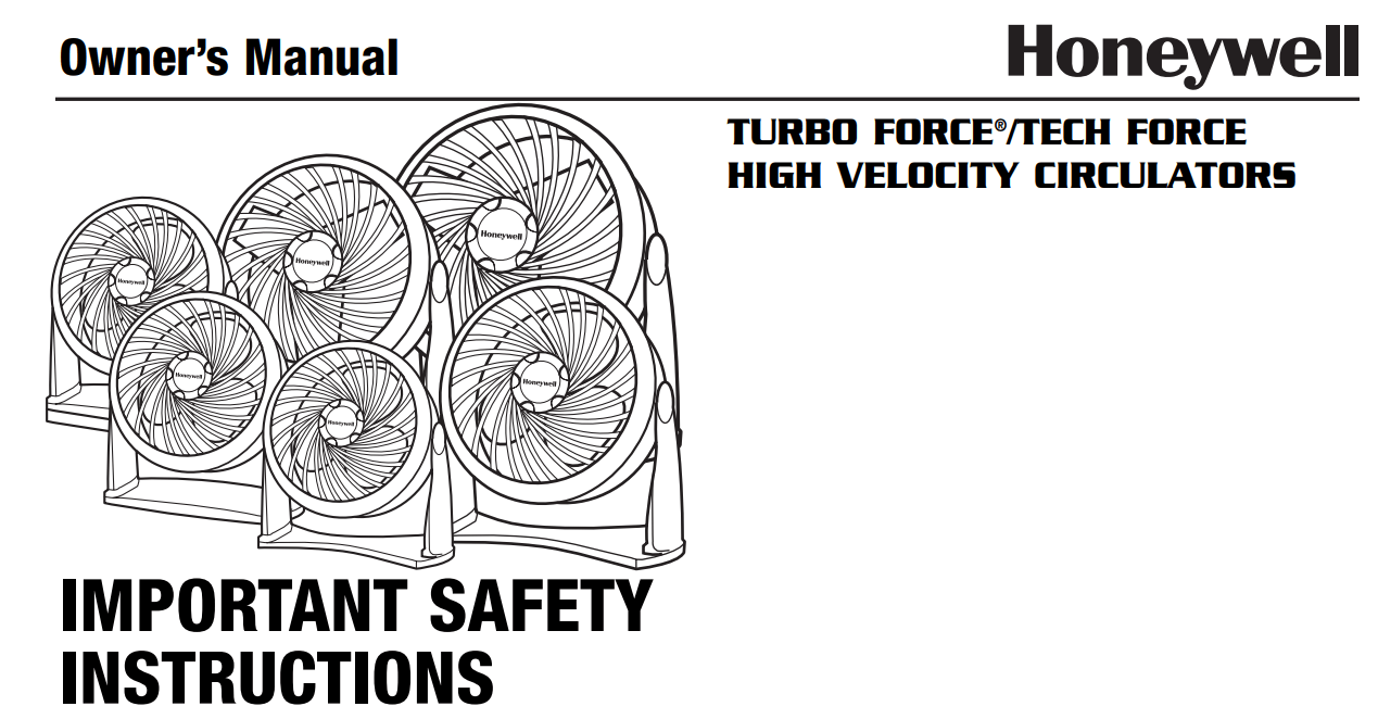 Honeywell TurboForce Air Circulator Fan Black, HT-900 User Manual