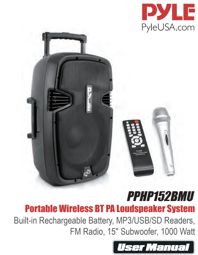 Pyle Portable Bluetooth PA Loudspeaker System PPHP152BMU User Manual