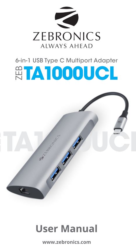 ZEBRONICS ZEB-TA1000UCL 6-in-1 USB Type C Multiport Adapter User Manual