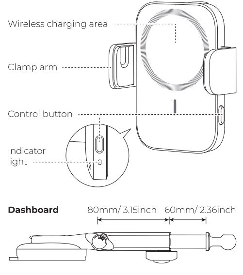 JOYROOM ZR-ZS290 Magnetic Wireless Car Charger Holder User Manual - Product Diagram