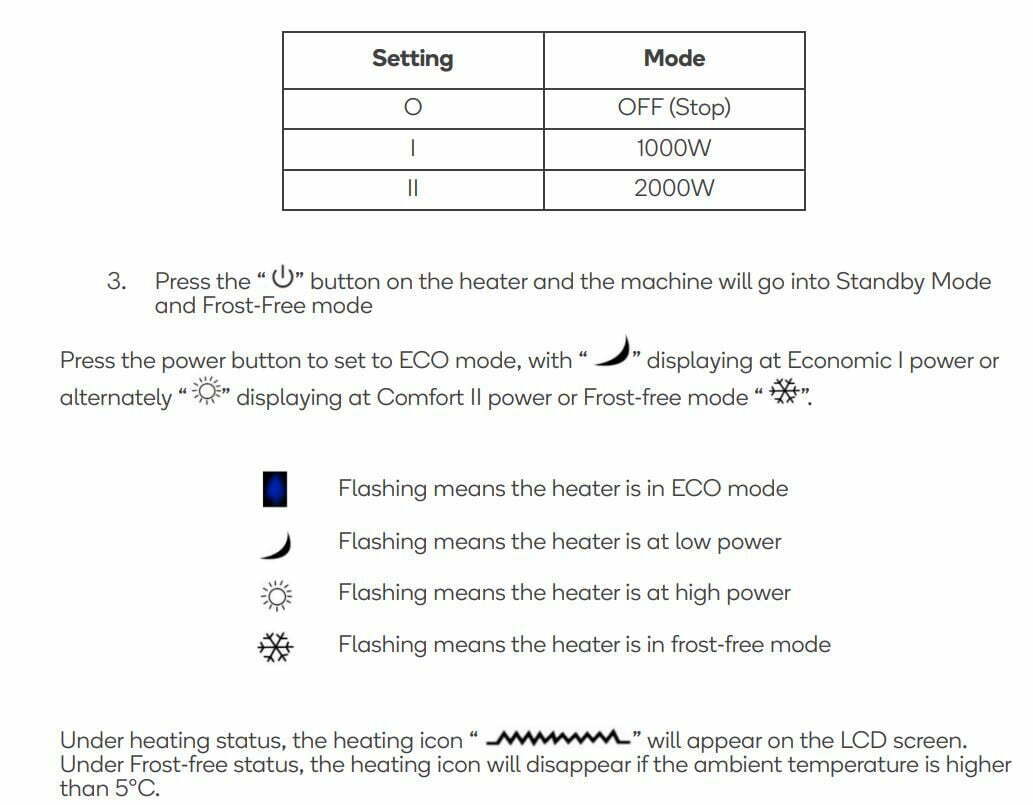 Kogan 2000W Black Glass Portable Electric Panel Heater User Manual - OPERATION