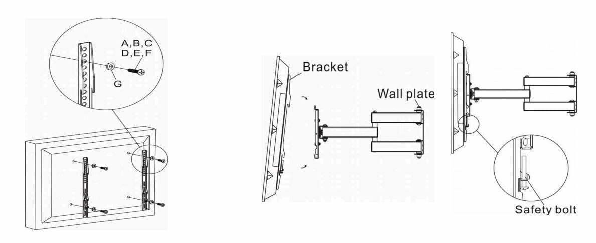 Kogan Tilt Extendable Full Motion Wall Mount for 32 - 75 TVs User Manual - Attaching brackets to screen