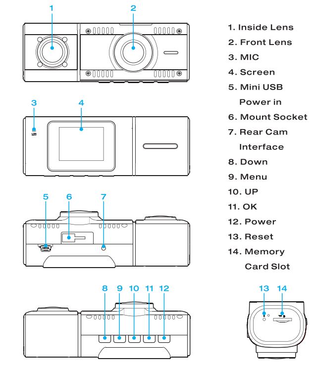 LAMTTO C300 Dual Dash Cam Front and Inside 1080P User Manual - Product Overview