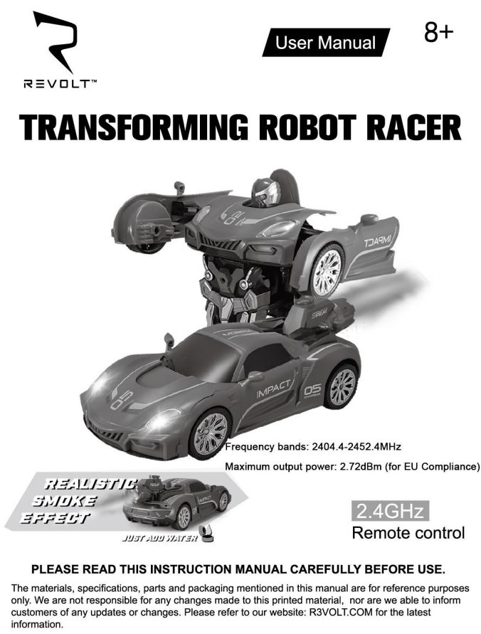 REVOLT GC887552-67 Transforming Robot Racer User Manual