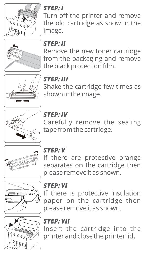 ZEBRONICS ZEB-LPC2365 Laser Toner Cartridge User Manual - Instructions for replacing the cartridge