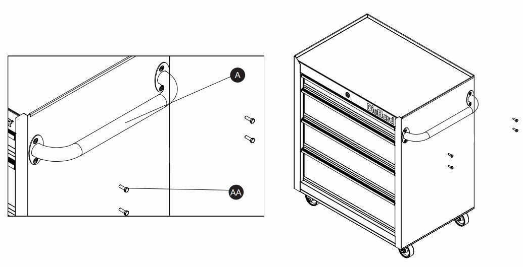 DieHard 10889 4-Drawer 26-Inch Mobile Cabinet User Manual - Install the handle (A) with M6×20(AA)
