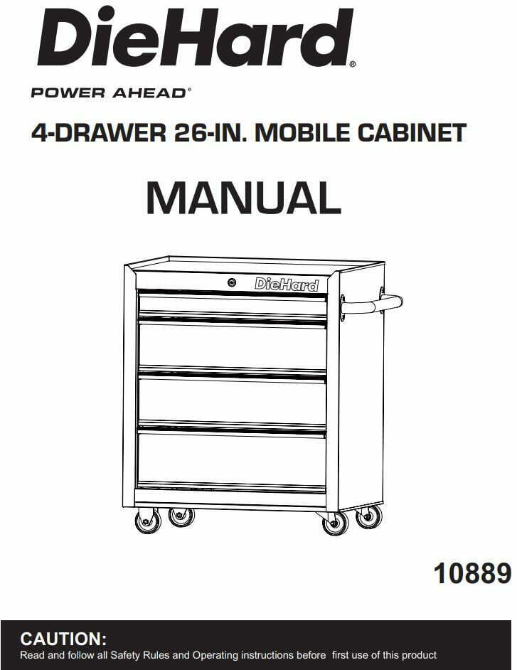 DieHard 10889 4-Drawer 26-Inch Mobile Cabinet User Manual