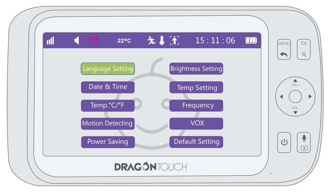 Dragon Touch DT50 Baby Monitor User Manual - Language Setting