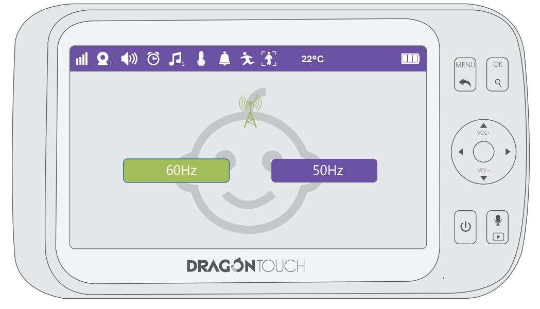 Dragon Touch DT50 Baby Monitor User Manual - Switch 60Hz & 50Hz easily by this function