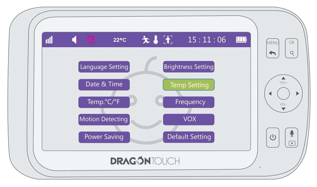 Dragon Touch DT50 Baby Monitor User Manual - Temperature Setting