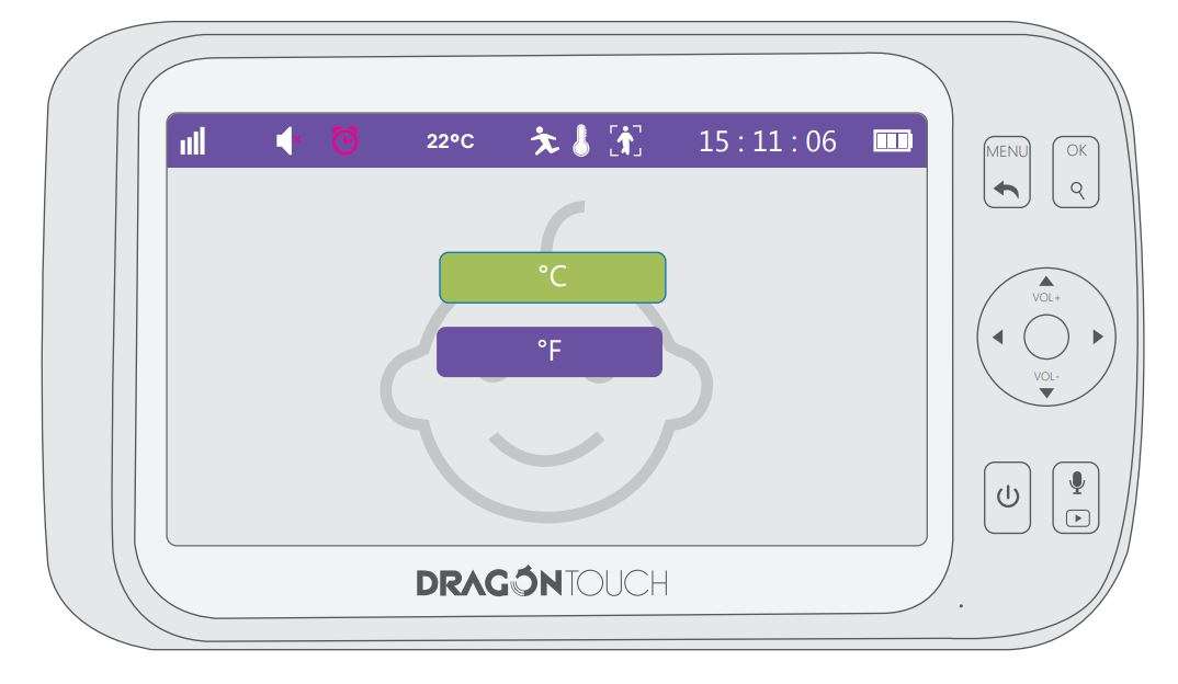 Dragon Touch DT50 Baby Monitor User Manual - Temperature °F,°C switch