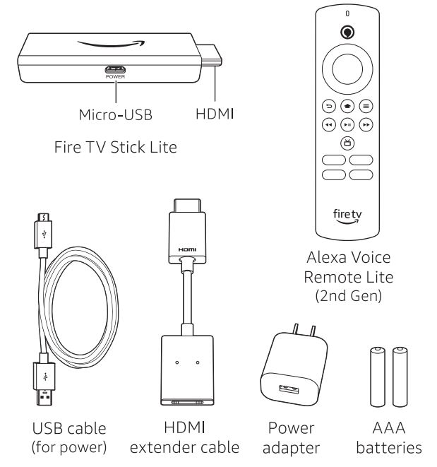 Amazon Fire TV Stick Lite with Alexa Voice Remote Lite User Manual - What's in the box