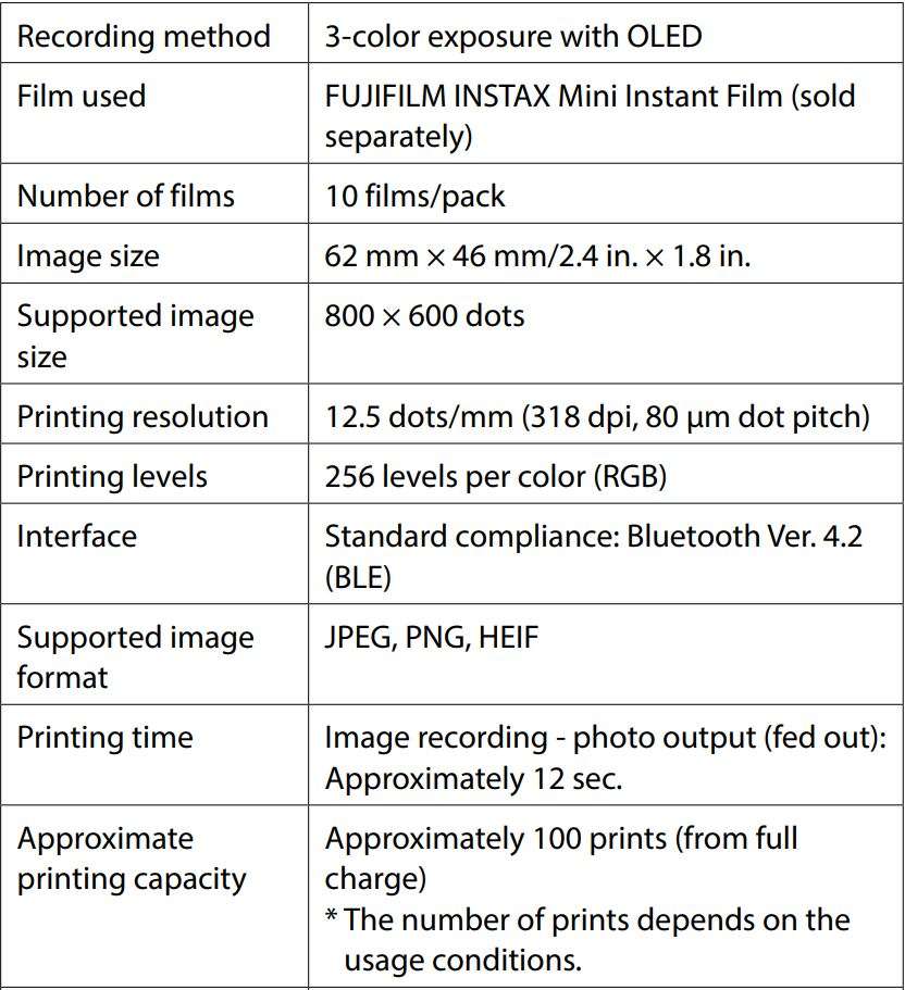 Fujifilm Instax Mini Instant Film Twin Pack User Manual - Specifications