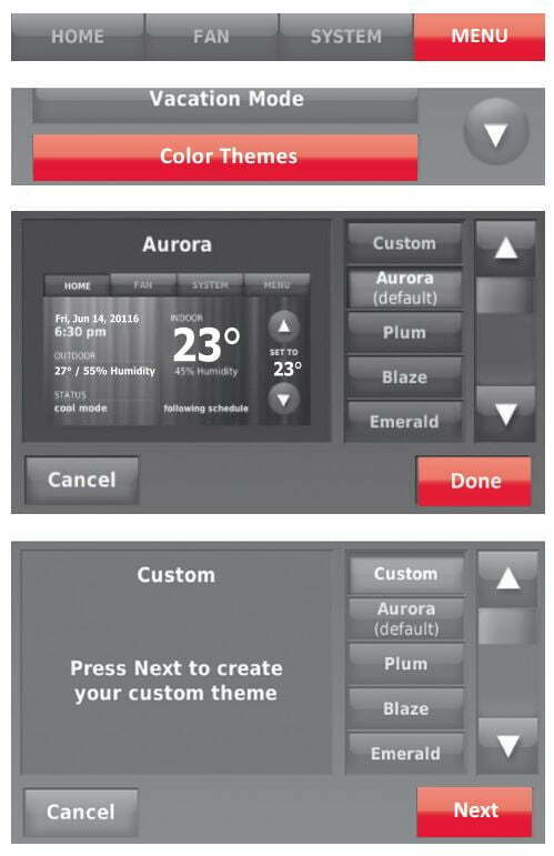 Honeywell Home WIFI 9000 COLOR TOUCHSCREEN THERMOSTAT User Manual - Customizing Screen Colour