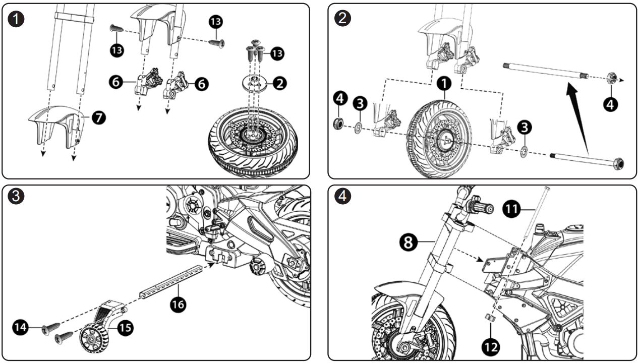 JAMARA 460587 Ride on Aprilia Tuono Motorcycle Instruction Manual - Fig 1,2,3,4