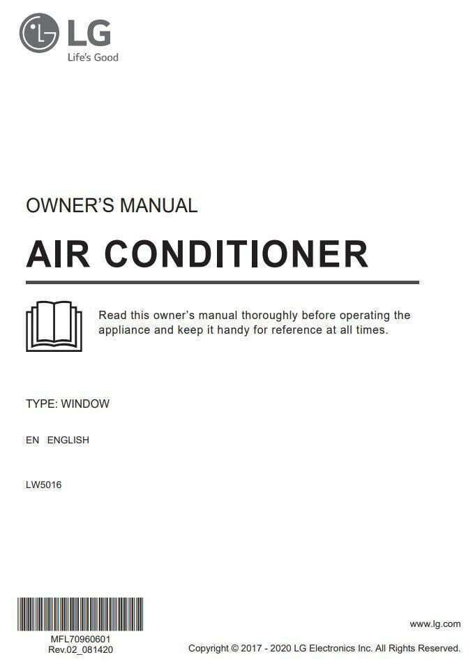 LG LW5016 BTU Window Air Conditioner User Manual