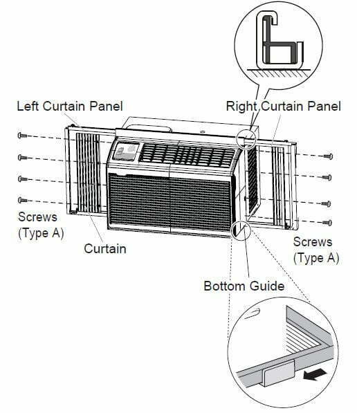 LG LW5016 BTU Window Air Conditioner User Manual - Insert the top and bottom rails of the curtain panels