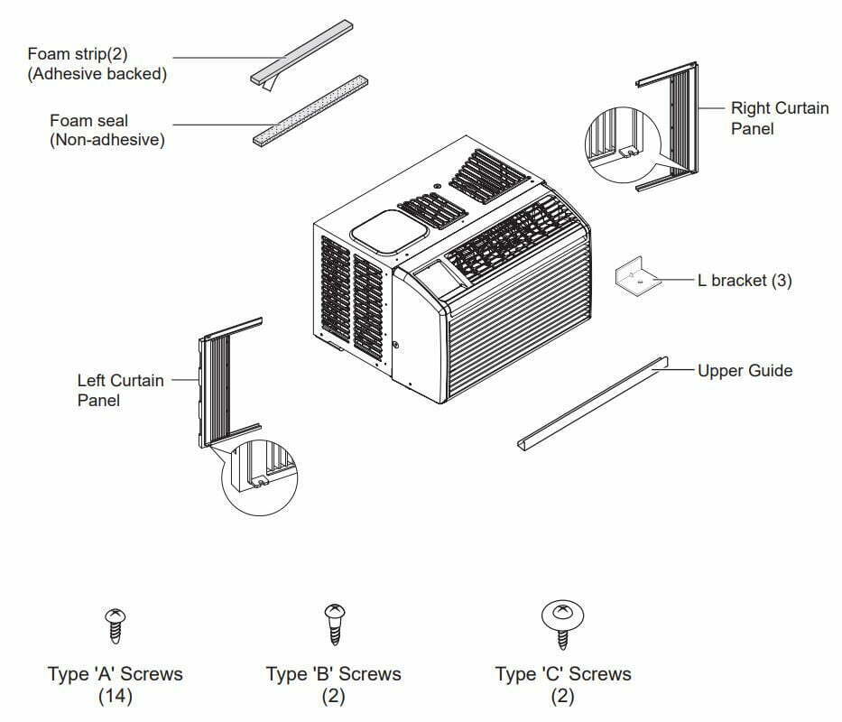 LG LW5016 BTU Window Air Conditioner User Manual - Parts Included