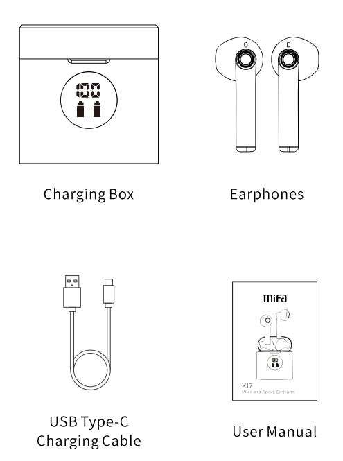 Mifa x17 Wireless Sport Earbuds User Manual - Packing list
