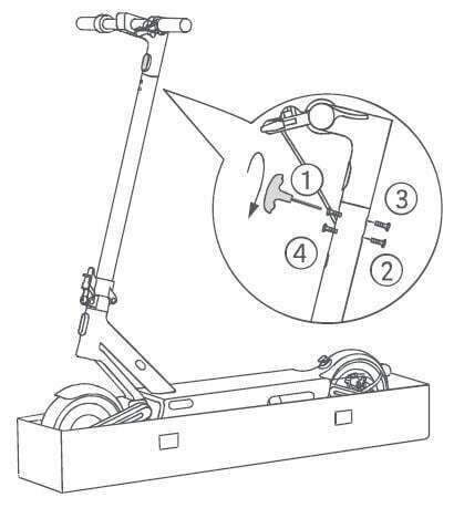 NAVEE S65 Electric Scooter User Manual - Follow the number order as illustrated to pre-tighten the four screws with the included Allen key.