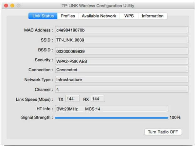 TP-Link TL-WN823N 300Mbps Mini Wireless N USB Adapter User Manual - Link Status