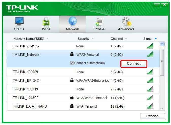 TP-Link TL-WN823N 300Mbps Mini Wireless N USB Adapter User Manual - Select the network you want to join from the list on this screen