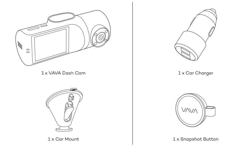 VAVA VA-VD009 2K Dual Dash Cam user manual - What’s in the Box