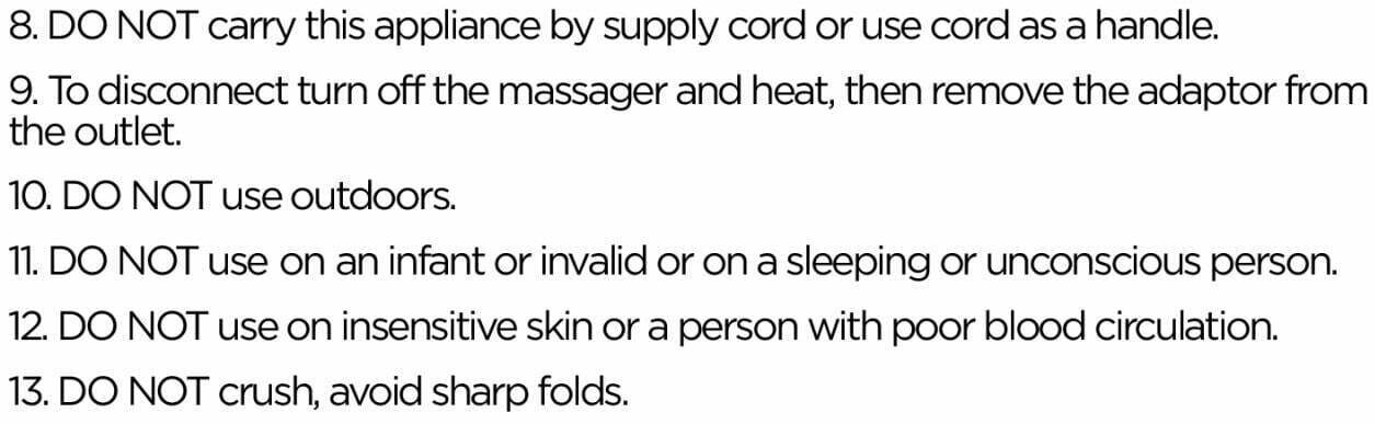 Vellax SM-101D 3D Neck and Shoulder Massager User Manual - Important Safeguards
