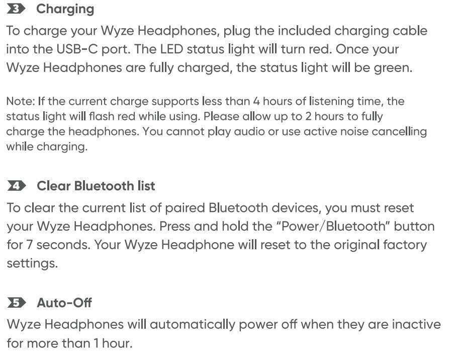 Wyze Labs WNCH1 Bluetooth Wyze Headphones User Manual - Basic Operations