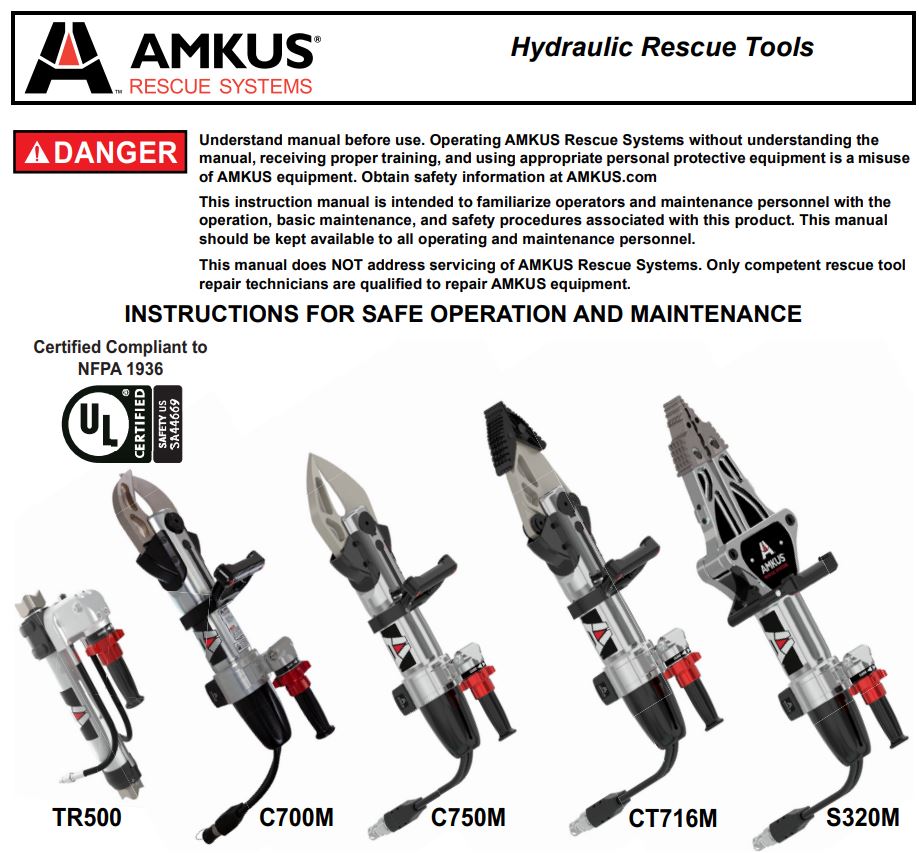 AMKUS TR500 Hydraulic Rescue Tools Instructions