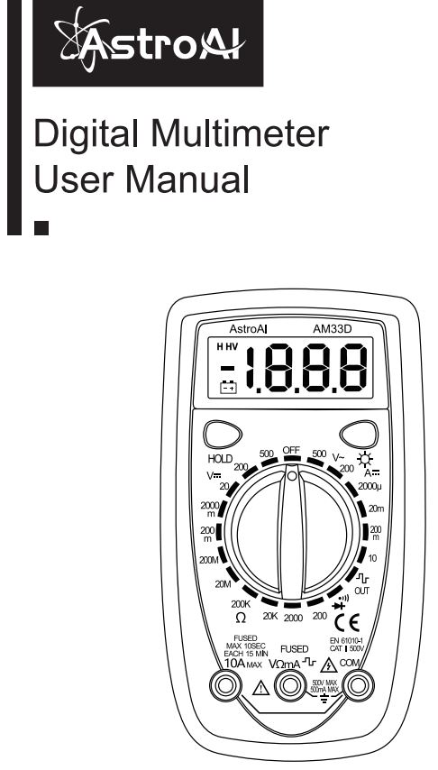 AstroAI Multimeter 2000 Counts Digital Multimeter with DC AC Voltmeter and Ohm Volt Amp Tester User Manual