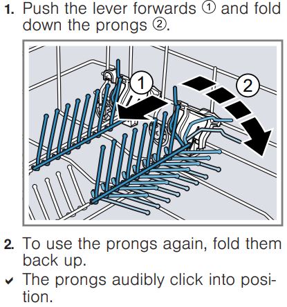 BOSCH SGV4HCX48E Dishwasher Instruction Manual - Folding down prongs