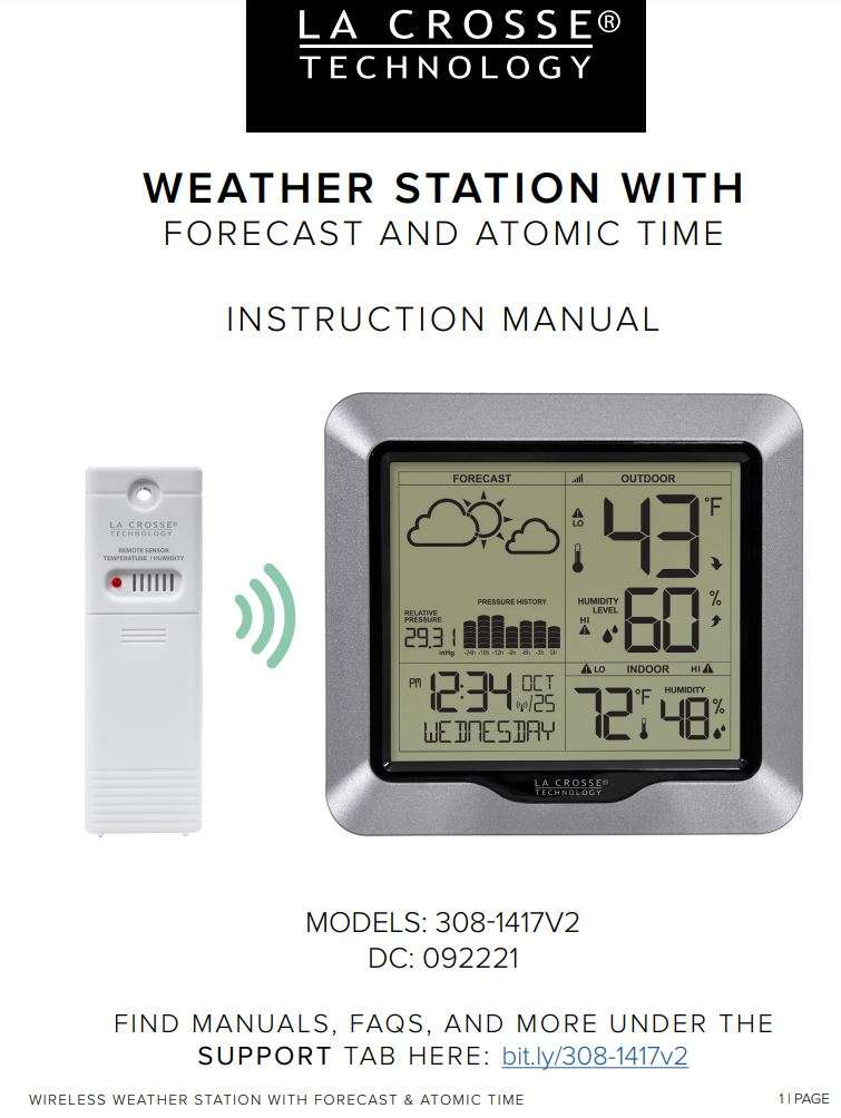 LA Crosse Technology 308-1417V2 Weather Station with Forecast and Atomic Time User Manual