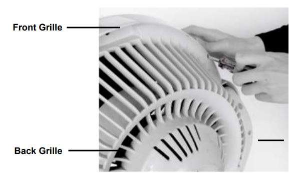 PowerPac IF9669 iFAN 12 Inch Stand Fan with Convertible Height Air Circulator Instruction Manual - Unscrew the screws that hold the Front and Back Grilles together
