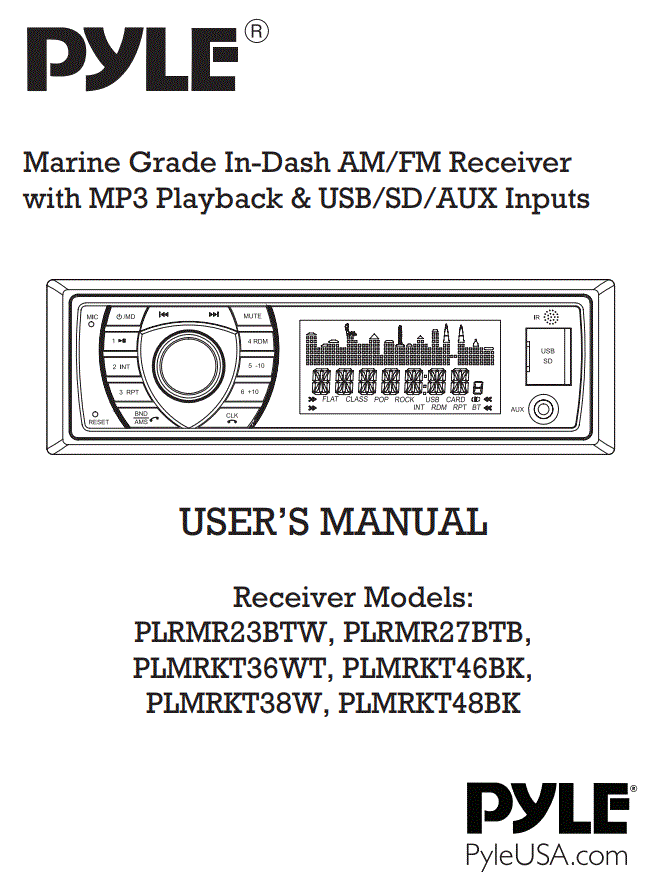 Pyle Marine Bluetooth MP3 Radio Receiver PLRMR23BTW User Manual