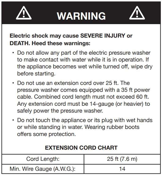 Sun Joe SPX3000®-XT1 XTREAM Clean Electric Pressure Washer User Manual - Electric shock may cause SEVERE INJURY