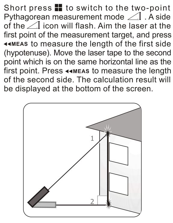 UNI-T LM60T Laser Tap User Manual - Two point Pythagorean measurement