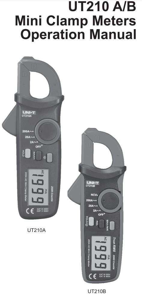 UNI-T UT210D Digital Mini Clamp Meters User Manual