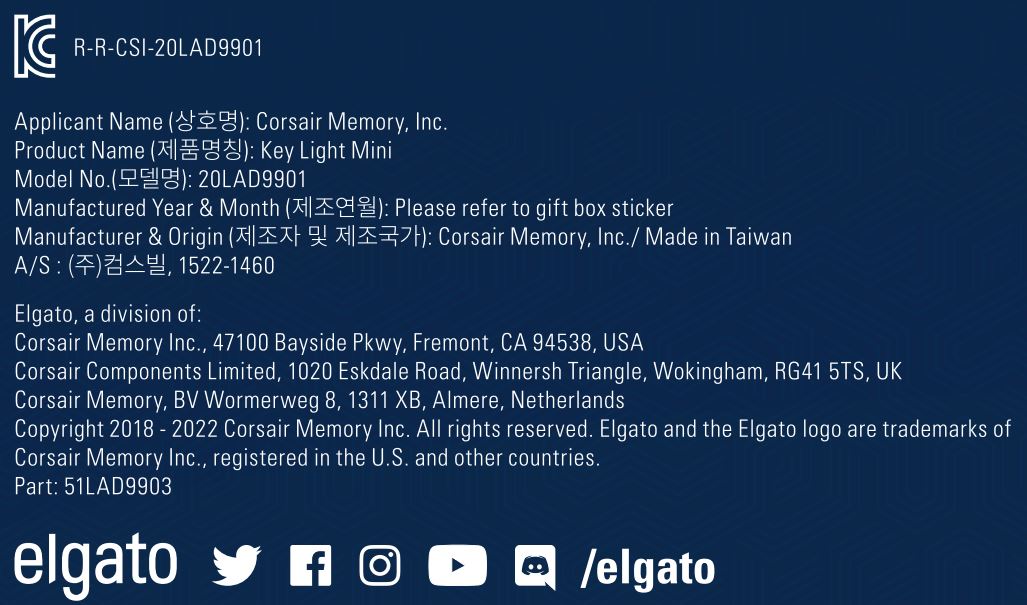 elgato 902654 Key Light Mini User Guide - FCC