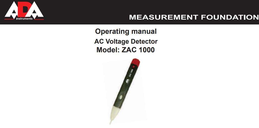 ADA INSTRUMENTS ZAC 1000 AC Voltage Detector Instruction Manual