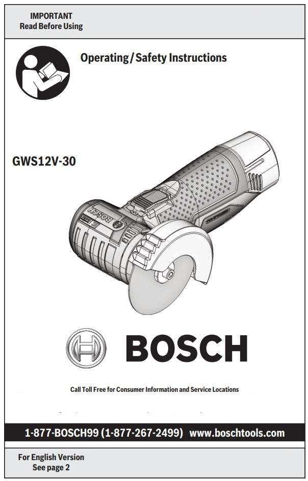 BOSCH GWS12V-30 Max Brushless Grinder Instruction Manual