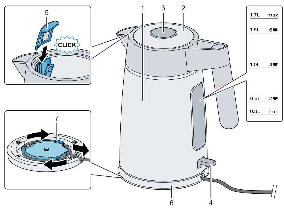BOSCH TWK5P480 Cordless Electric Kettle Instruction Manual - Product Overview