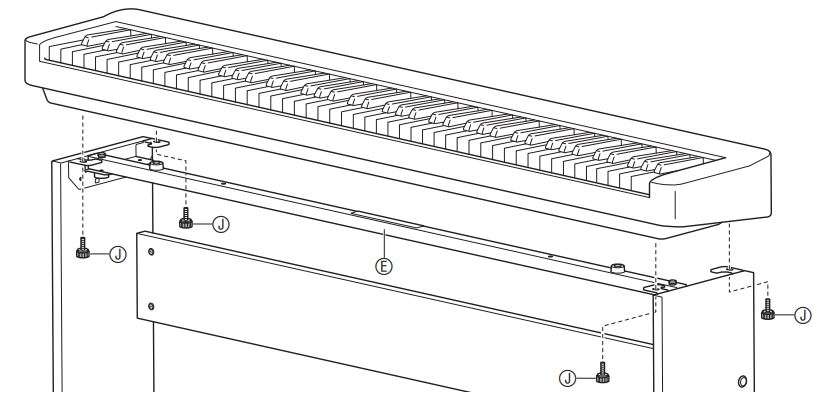 CASIO CS-470P Piano Stand with 3 Pedals User Guide - While aligning the piano unit with the two protrusions on the reinforcement bar