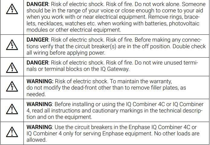 ENPHASE X-IQ-AM1-240-4C Combiner Box Inverter Supply User Guide - Safety Instructions