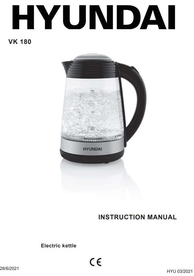 HYUNDAI VK 180 Electric Water Kettle Instruction Manual