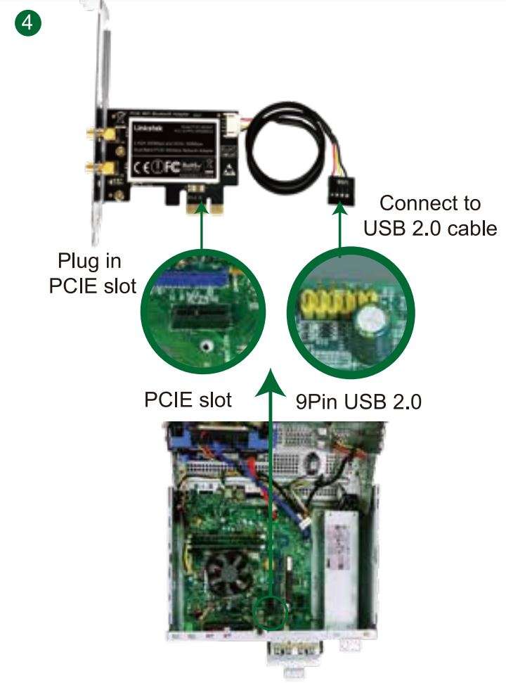 LinksTek PCIE-N600 Dual Band PCIE WIfI Adapter User Manual - Find correct PCI express slot