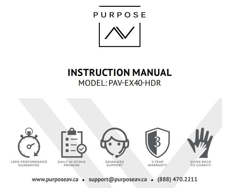 PURPOSE PAV-EX40-HDR HDMI Audio Extraction Instruction Manual